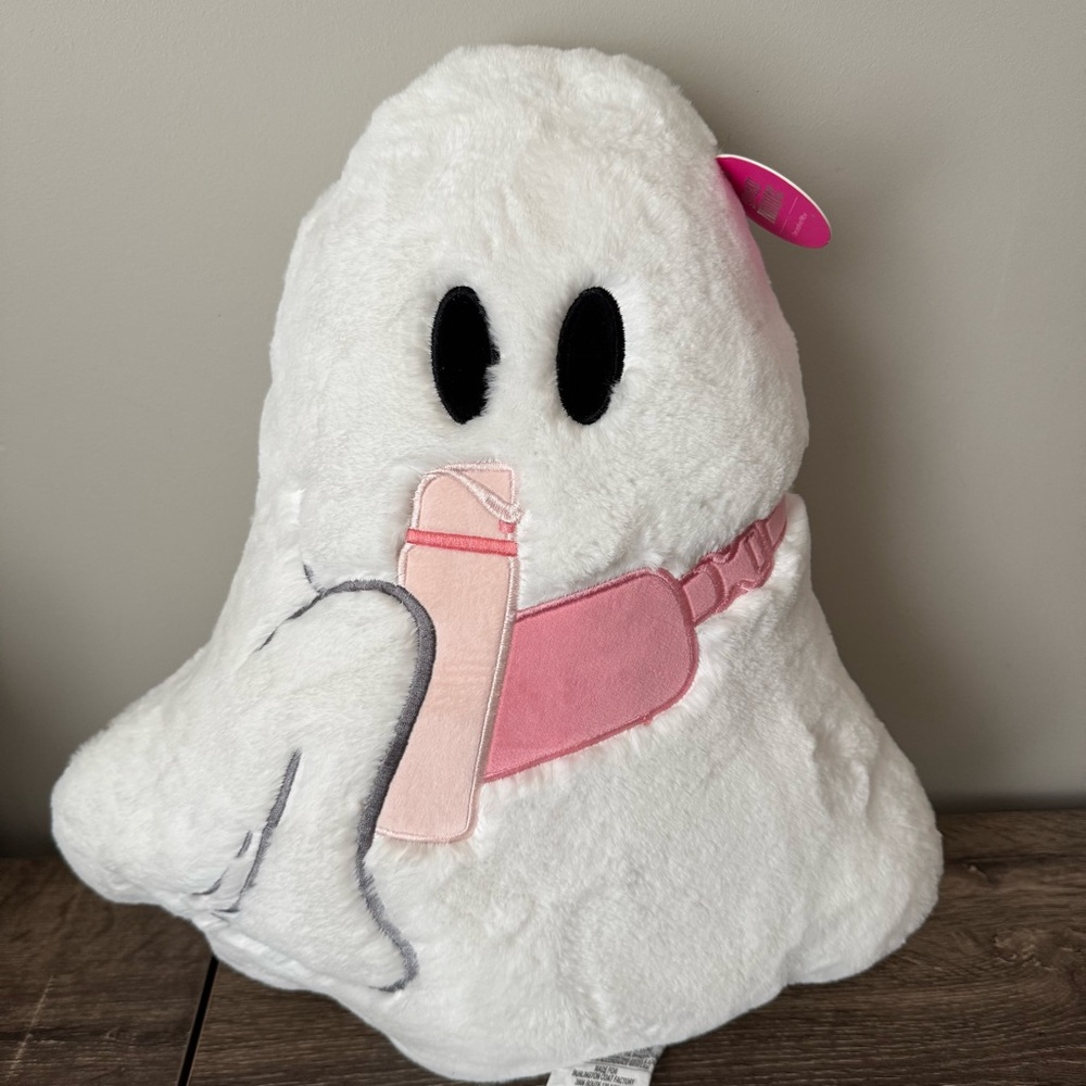 Spooky Ghost Pillow with Pink Stanley Cup Purse Bag Viral Halloween NEW